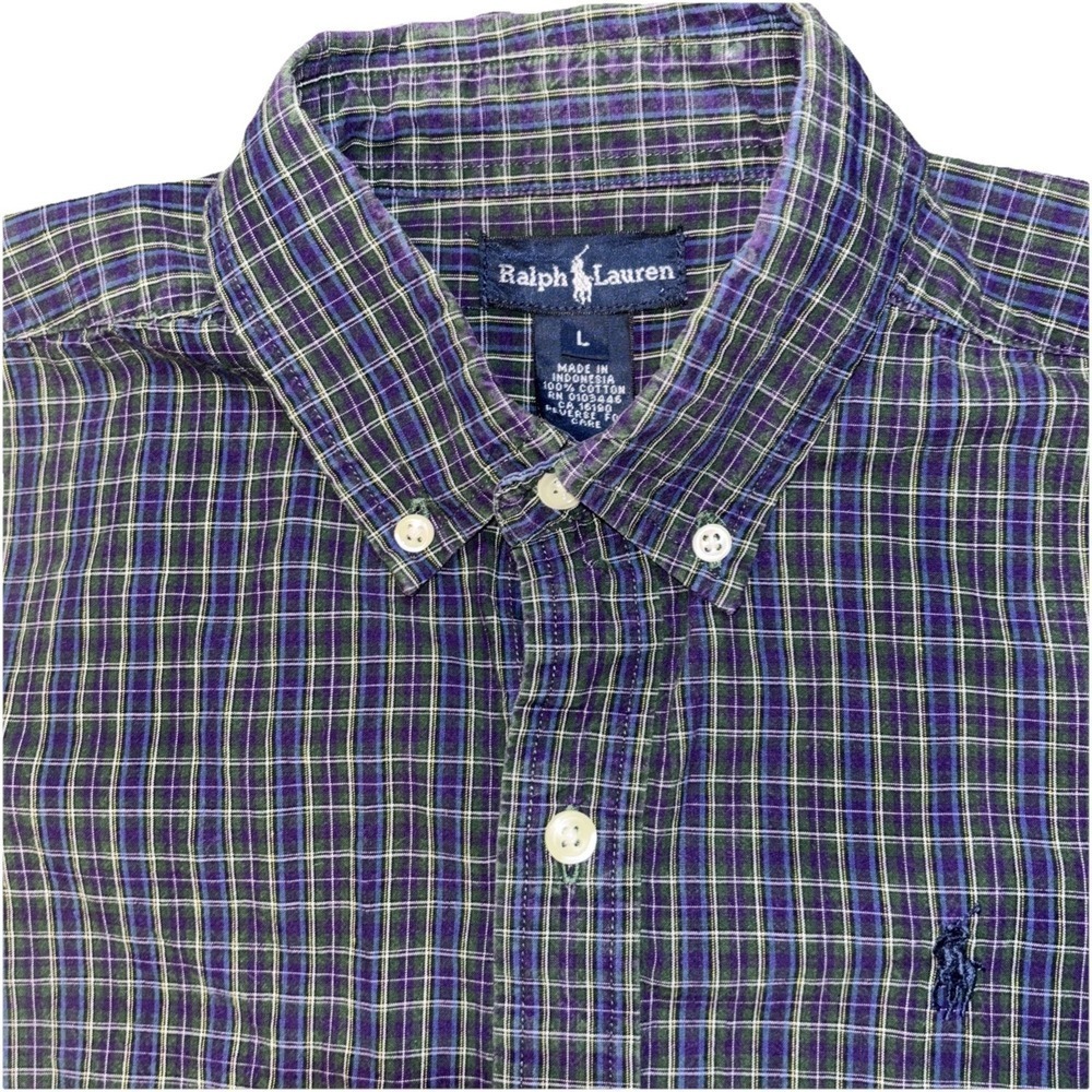 Vintage Ralph Lauren Plaid Button Down Shirt Mens Large Preppy Academia